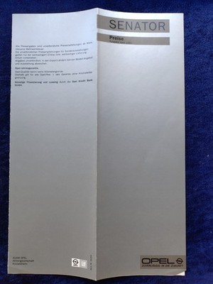 Opel Senator Preisliste 4.1985