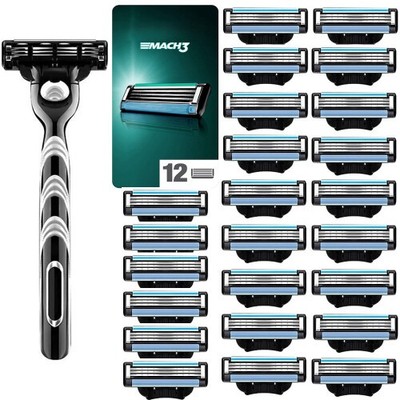 24PCS COMPATIBLE Mach 3 Manual Razor Blades + Shaving Rack + Handle ...