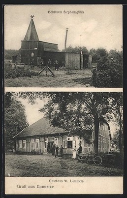 Bannetze, Ansichtskarte, Bohrturm Stephansglück, Gasthaus W. Lammers 1907 