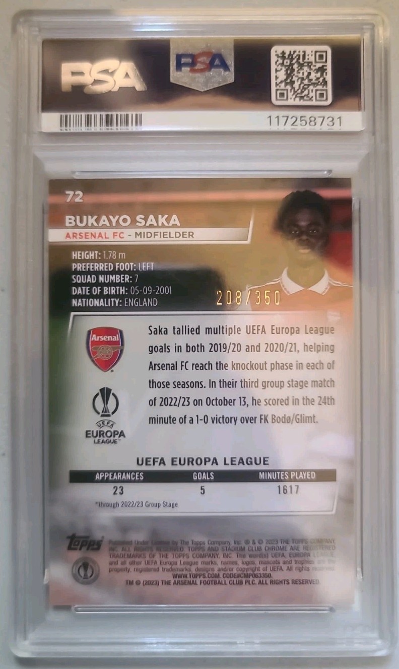 2022-23 Topps Stadium Club Chrome UEFA Club Competitions - Bukayo Saka #72 Black view 2