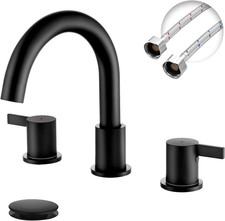 Two Handle Widespread Black Bathroom Faucet 3 Holes, Bathroom Sink Faucet with M
