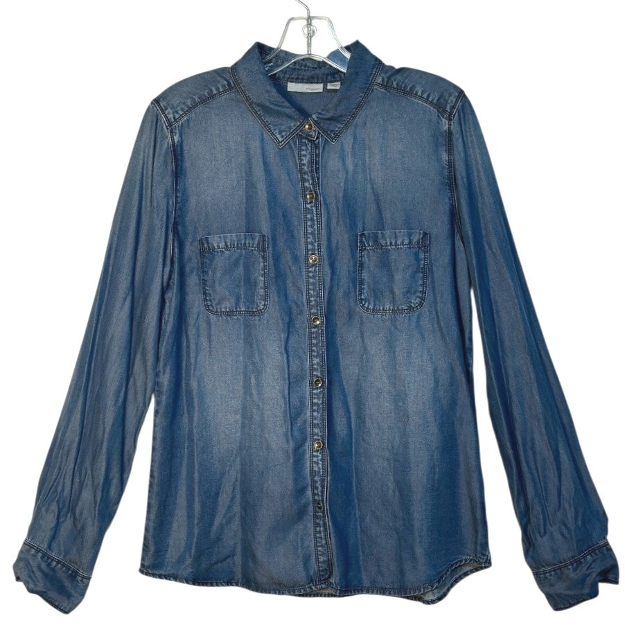 Halogen Button Down Shirt Blue Denim Chambray Lon… - image 1