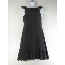 LOFT Dress Women 12 Gray Embroidered Eyelet Midi Ruffle Tiered Cottagecore NEW