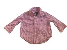 Ralph Lauren Baby Shirt 9M Red White Stripe Long Sleeve Button Down Cotton Top