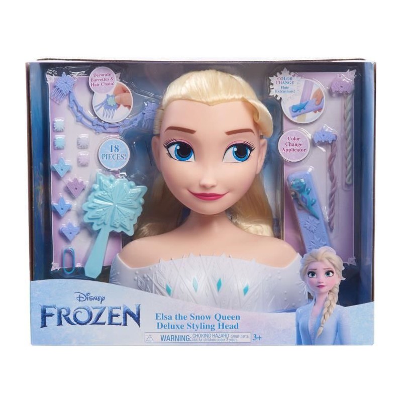 Tête à coiffer Reine des Neiges Elsa pour apprendre à tresser avec extensions amovibles