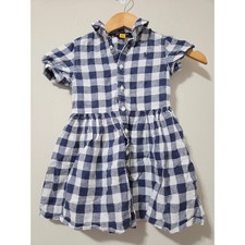 Polo Ralph Lauren Girls Navy White Gingham Linen Shirt Dress 4 4T Short Sleeve