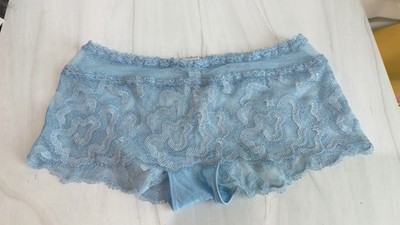 NWT LA PERLA LACE BOY CUT PANTIES UNDERWEAR SIZE 6 Medium Blue with silver 