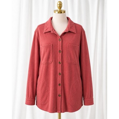 Belle Kim Gravel Team Colors Horn Button Knit Shacket 1X Crimson Red A655326
