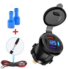 Dual USB Car Charger PD QC3.0 Fast Charging with LED Voltmeter 12V-40V