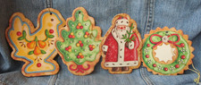 LOT OF 4 CARDBOARD ORNAMENTS Vintage Christmas Tree Ornaments Santa Wreath ORN98