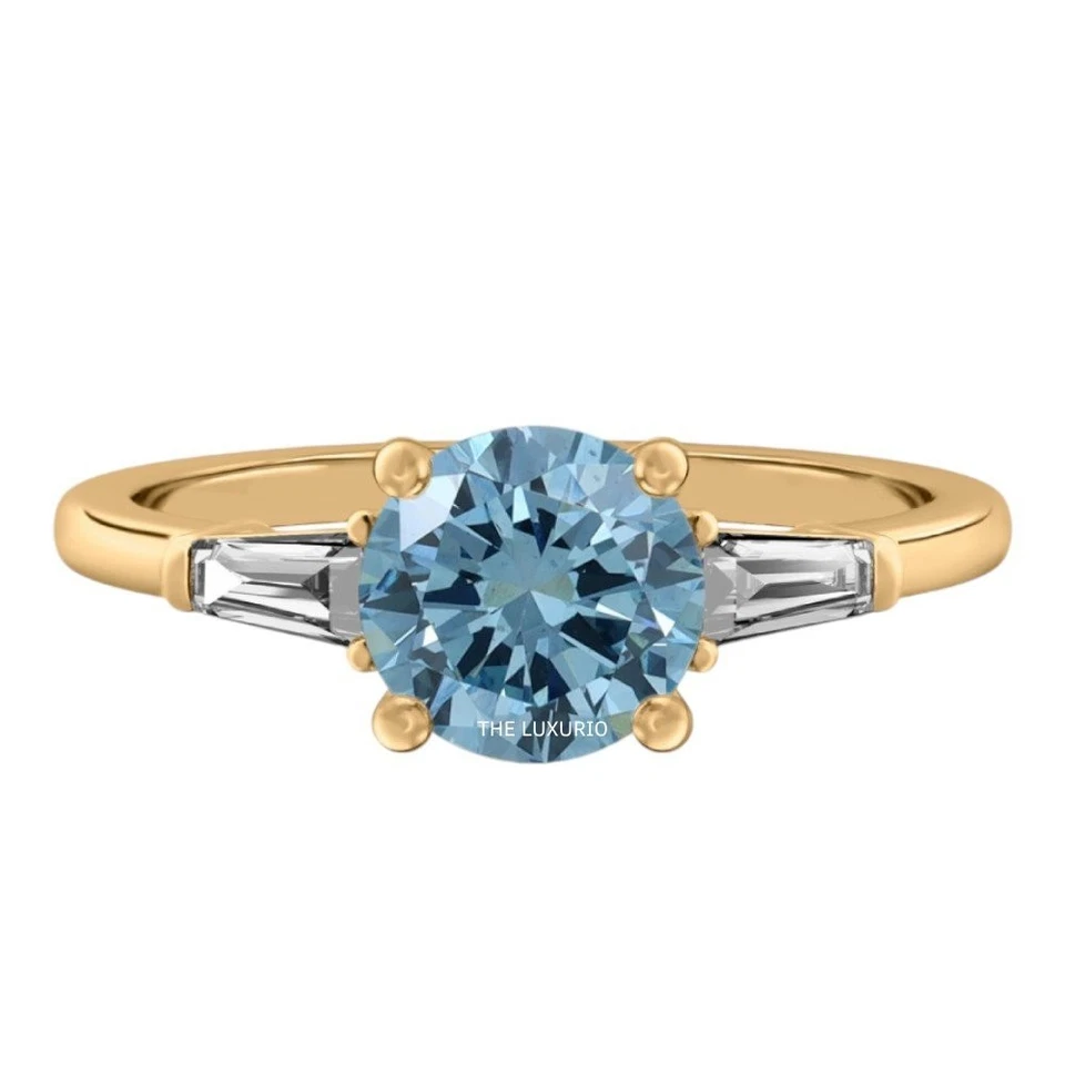 Blue Diamond 14K Yellow Gold Ring 1.40 Ct IGI Lab Grown Round Cut Fancy Intense - Image 4 of 4