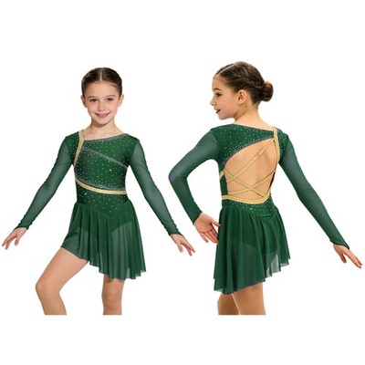 Girls Leotard Sparkly Ice Figure Skating Dress Quick Dry Dresses Performance
