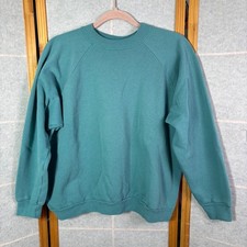 Hanes Her Way Sweatshirt Large Teal Vintage 90s Raglan Crewneck Blank