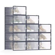 SONGMICS 12-Pack Shoe Storage Boxes Clear Stackable Plastic Shoe Rack Organizer
