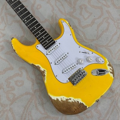NEW! Distressed Yellow Strat Style Electric Guitar SSS Pickup Solid Alder body