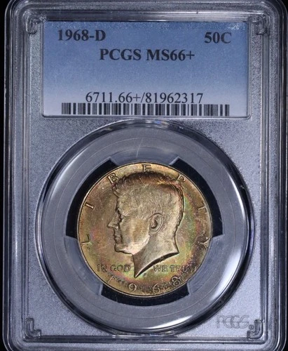 1968 D Kennedy Half Dollar PCGS MS66(+) Toned, FREE SHIPPING