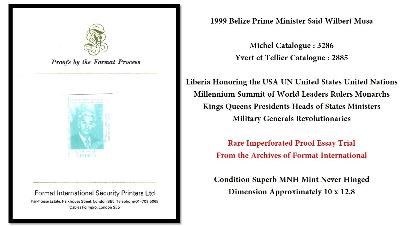 Liberia 1999 USA UN Belize Prime Minister Said Wilbert Musa Proof Mi#3286 MNH