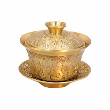 Gaiwan aus Messing Goldfarben Teeschale mit Deckel und Untertasse Klassisch