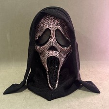 Ghost Face Pink Rhinestone Bedazzled Mask Scream Horror Glitter Hood Costume