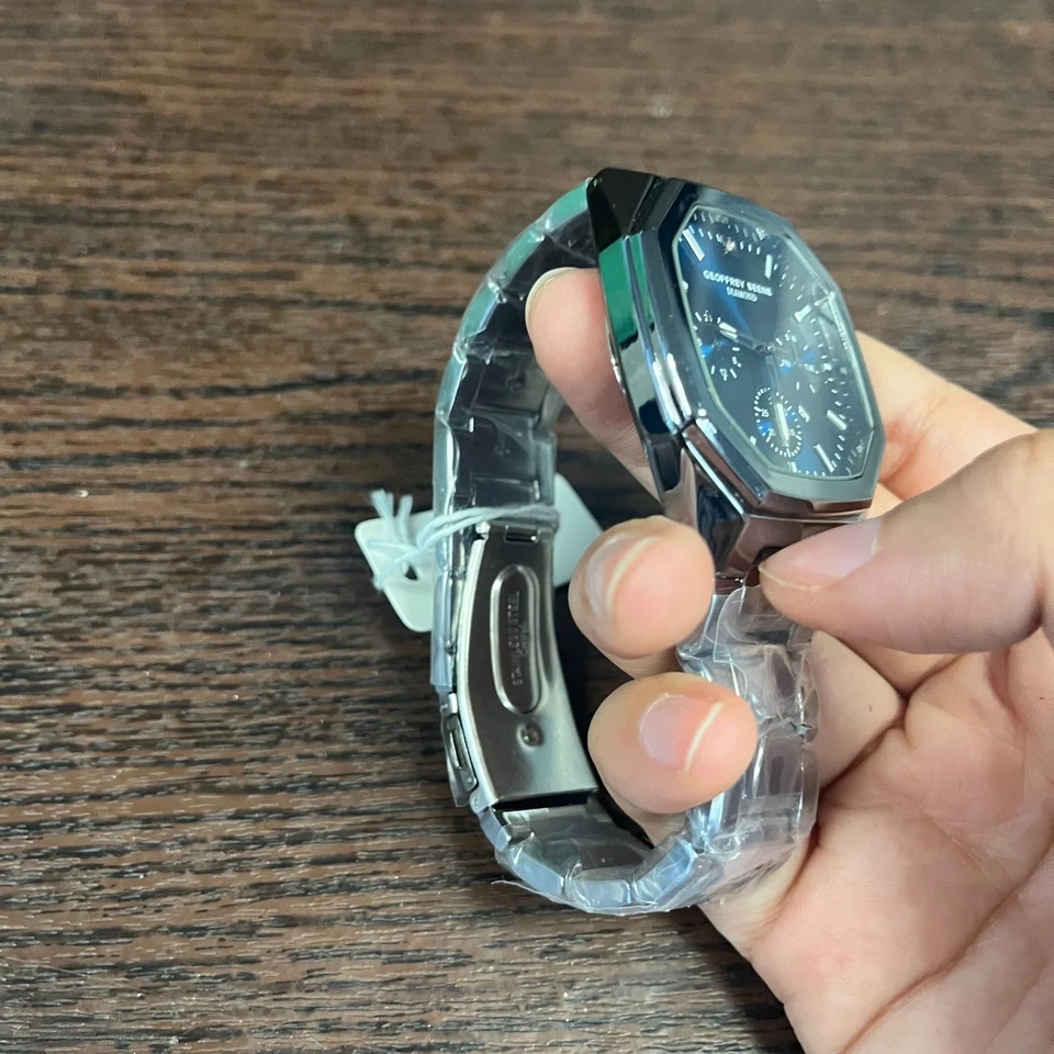 Reloj para hombre GEOFFREY BEENE multifunción con detalles de diamantes esfera azul caja octágona Foto 4 de 4