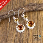 Sterling Silver Citrine Gemstone Bezel Sister November Birth Earrings Jewelry