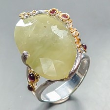 Unique ring 40 ct Green Sapphire Ring 925 Sterling Silver Size 7.75 /R445844