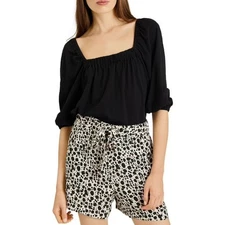 Sanctuary Cassia Square Neck Top Black Half Sleeve Pullover Small NEW