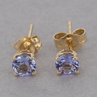 Massive 14K Gelbgold 4,5 mm runde Tansanit Ohrstecker 0,7 Gramm