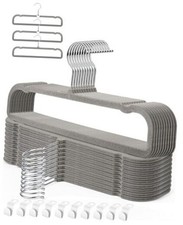 Velvet Pants Hangers with Non Slip Bar, 20 Pack Felt Trouser Hanger, Gray