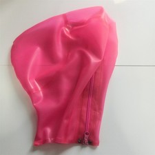 Transparent Pink Latex Hood Rubber Mask with Breath Hole Back Zip