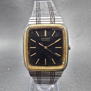 Orient Tank Watch Mens 25mm Gold Silver Tone Black Dial New Battery 7.25\