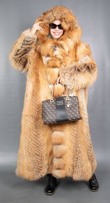 18988 NEW AMAZING REAL CANADIAN RED FOX COAT SAGA FUR HOOD EXTRA LONG SIZE 2XL