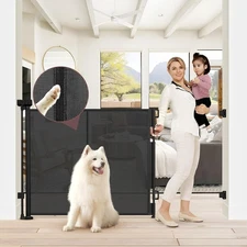 Reinforced 41" Extra Tall Baby/Dog Gate 55" Wide Retractable Support Rods Black