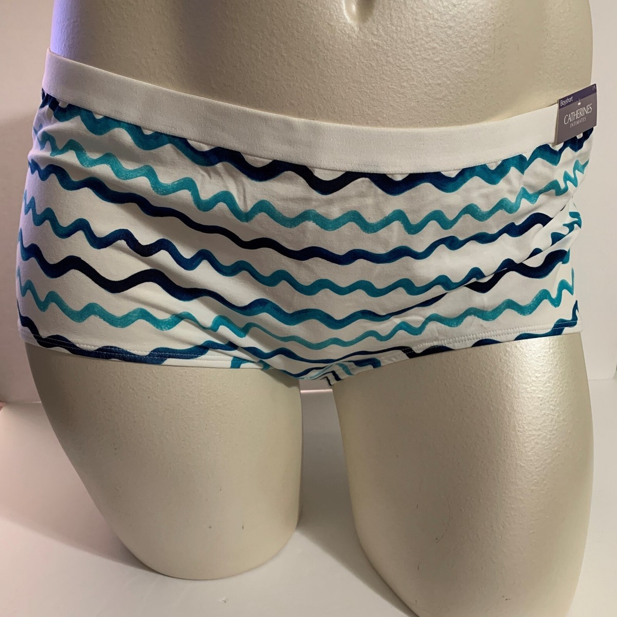 Catherines Boyshort Panties Underwear Cotton Blend Striped Blue