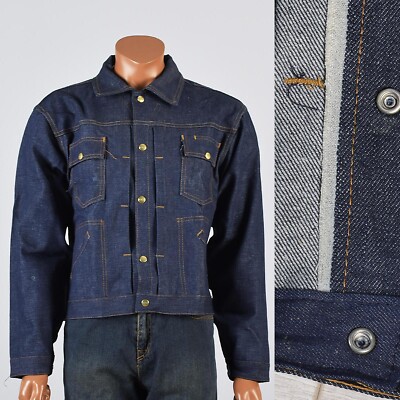 44 Mens NOS VTG 70s Selvedge Indigo Denim Jean Jacket Snap Front