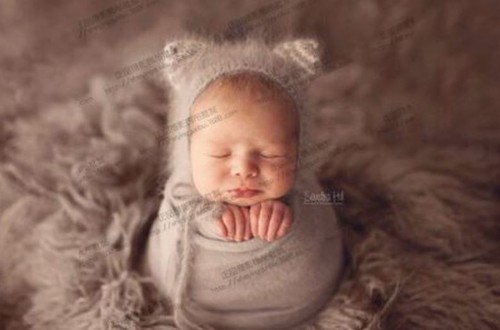 Angora Kitty Bonnet Striped Ears Newborn Photo Props Knitted Baby Hat 0-3 Month - Picture 3 of 4