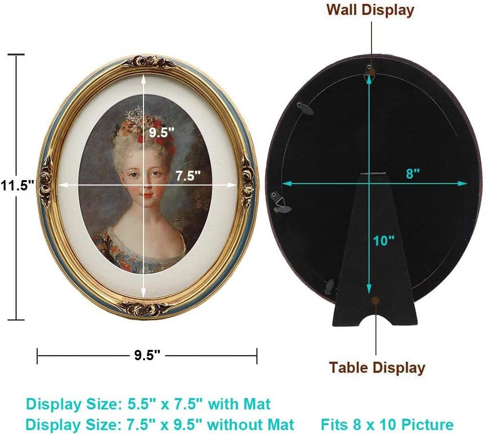 Vintage 8X10 Oval Picture Frame with Mat, Antique Ornate Luxury Photo