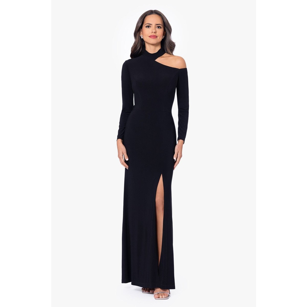 Xscape Aletta Jersey Knit Long Sleeve One Shoulder Cut Out