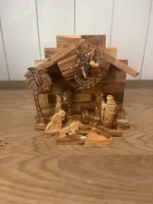 Musical Nativity Scene Set Holy Land Hand Carved one Piece Christmas Bethlehem