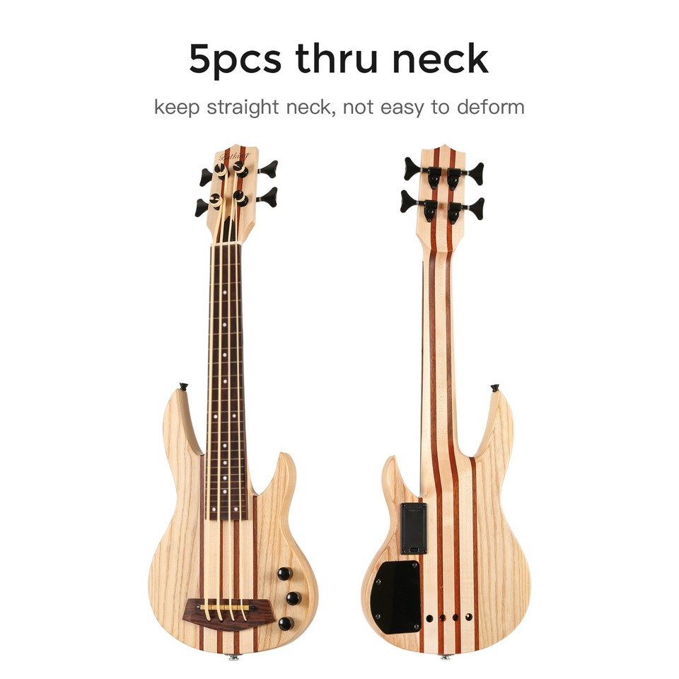 Batking Ukulele Electric Bass Neckthru Style Without Fret Only Fret
