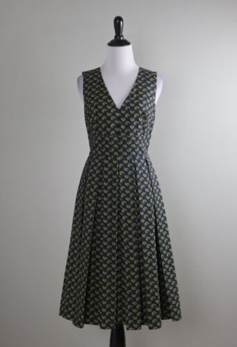 MICHAEL KORS Collection Italy $1490 Navy Paisley Cotton Pleated Dress Size 2 - Picture 1 of 6