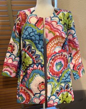3 Sisters Multicolor Cotton Linen Floral Open Front Jacket Size S.        P14236