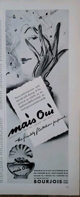 1942 Bourjois Mais Oui Frankly flirtatious Perfume leonard art vintage ad