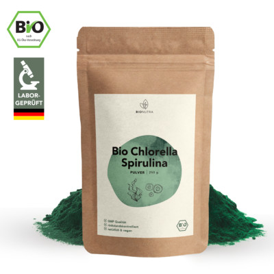 BIONUTRA  Chlorella-Spirulina-Pulver Bio 250 g, membrangebrochen