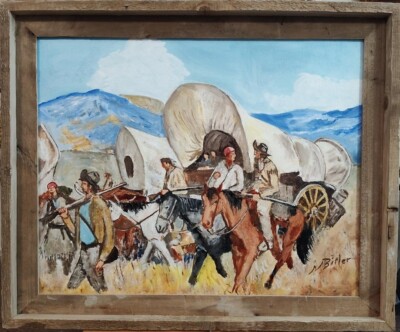 Original Western Oil Painting ''Wagon Train West'' by Marc Bitler