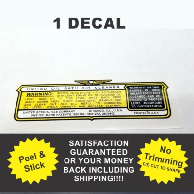 United Oil Bath Air Cleaner Filter Replacement Decal United Specialties   Nice!