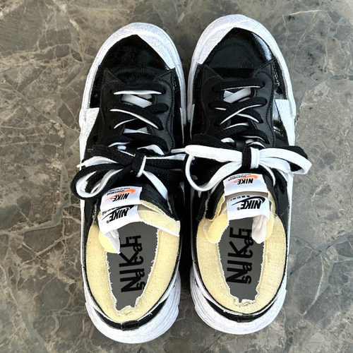 Nike Blazer Low x Sacai Retro Sneakers Mens 10 Black Patent Leather DM6443-001 - Picture 6 of 14