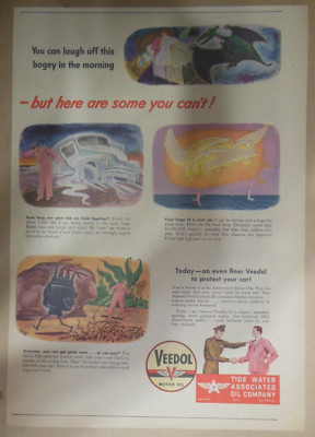 Veedol Motor Oil Ad: The Bogey In The Morning ! from 1940's Size: 11 x 15 inches