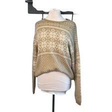 Embassy Row Sportswear Tan Knit Angora Lambs Wool Crew Neck Sweater L