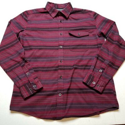 George Flannel Shirt Mens M Red Stripe Collared Long Sleeve Button Front ^11